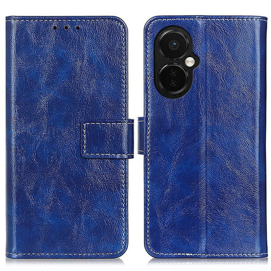 For OnePlus Nord CE 3 Lite 5G / Nord N30 5G Phone Stand Cover PU Leather Retro Crazy Horse Texture Wallet Phone Case - Blue