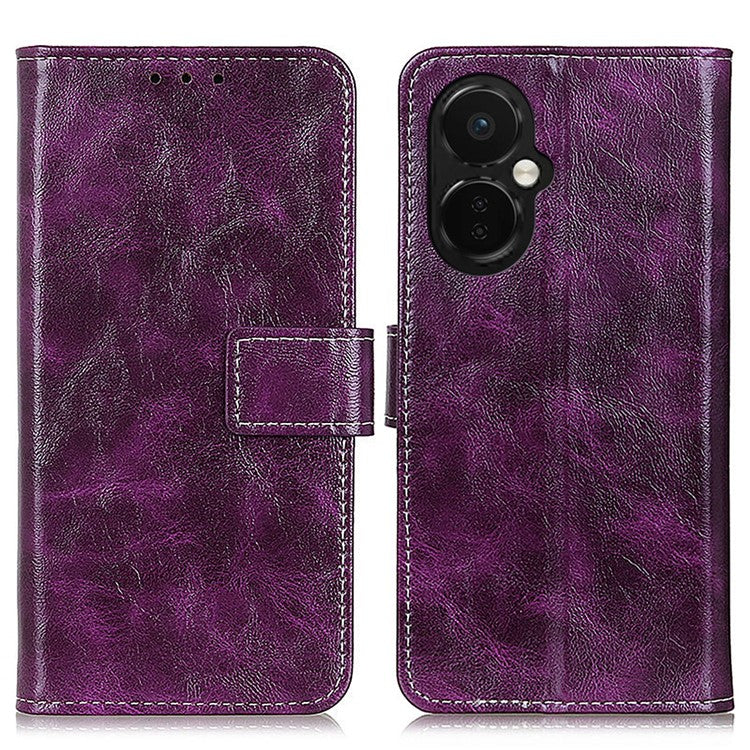 For OnePlus Nord CE 3 Lite 5G / Nord N30 5G Phone Stand Cover PU Leather Retro Crazy Horse Texture Wallet Phone Case - Purple