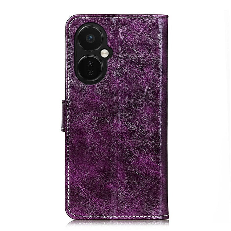 For OnePlus Nord CE 3 Lite 5G / Nord N30 5G Phone Stand Cover PU Leather Retro Crazy Horse Texture Wallet Phone Case - Purple