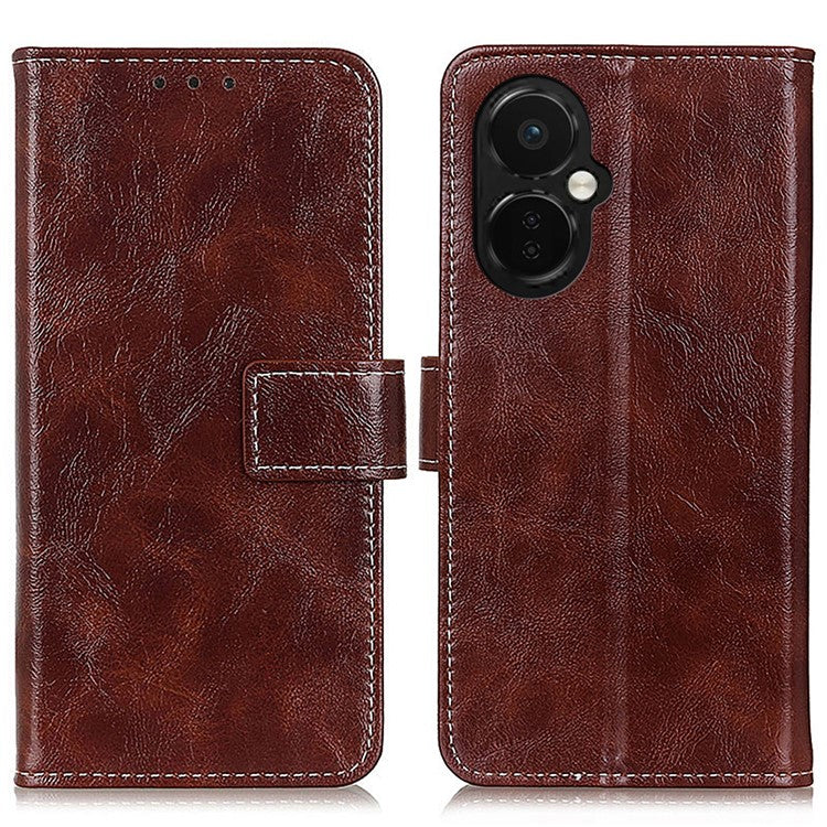 For OnePlus Nord CE 3 Lite 5G / Nord N30 5G Phone Stand Cover PU Leather Retro Crazy Horse Texture Wallet Phone Case - Brown
