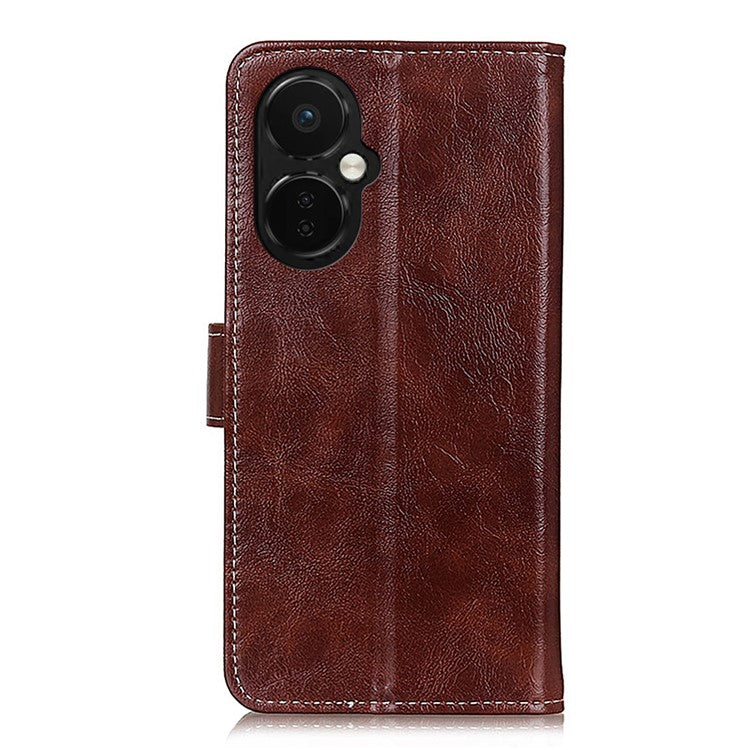 For OnePlus Nord CE 3 Lite 5G / Nord N30 5G Phone Stand Cover PU Leather Retro Crazy Horse Texture Wallet Phone Case - Brown