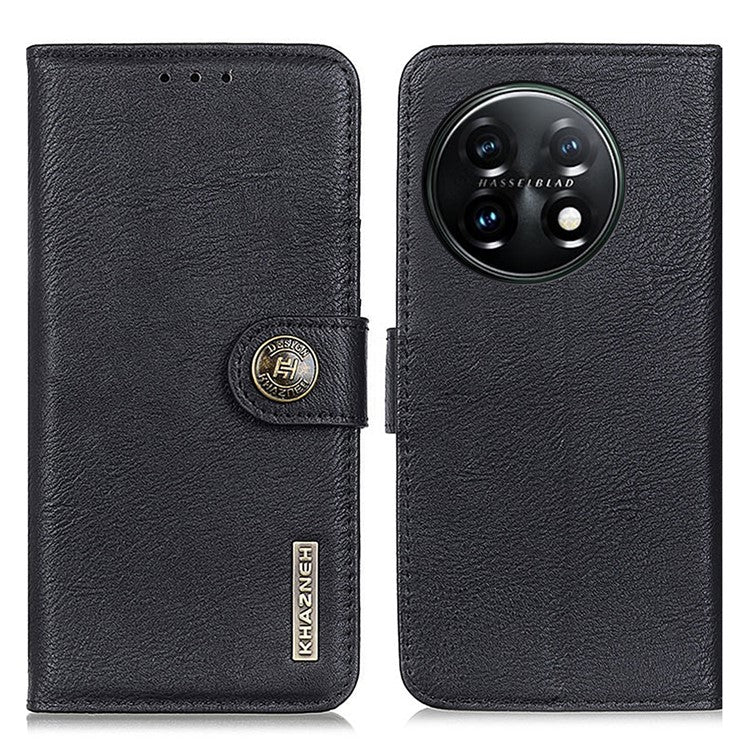 KHAZNEH Protective Phone Case for OnePlus 11 5G , Flip Leather Cowhide Texture Shockproof Phone Cover with Wallet Stand - Black