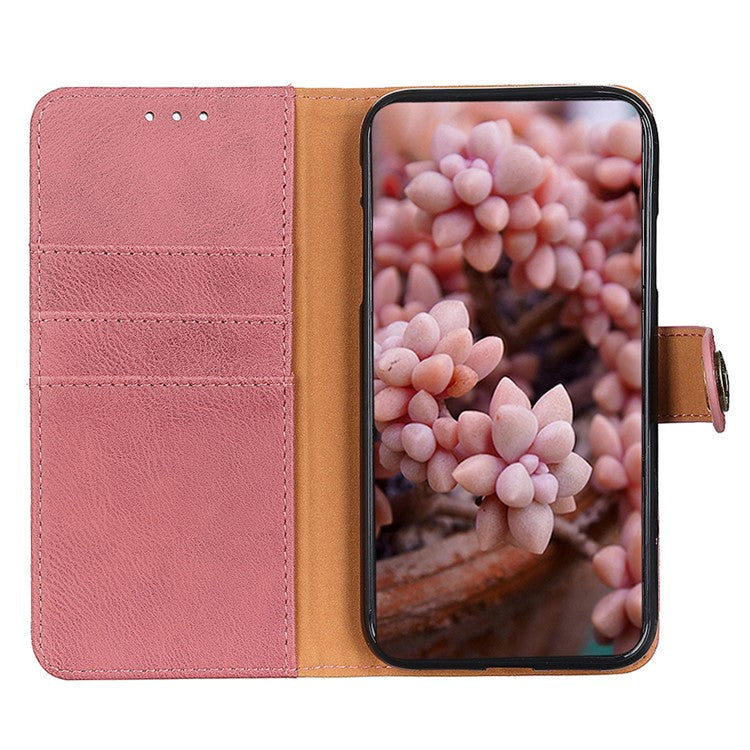 KHAZNEH Protective Phone Case for OnePlus 11 5G , Flip Leather Cowhide Texture Shockproof Phone Cover with Wallet Stand - Pink