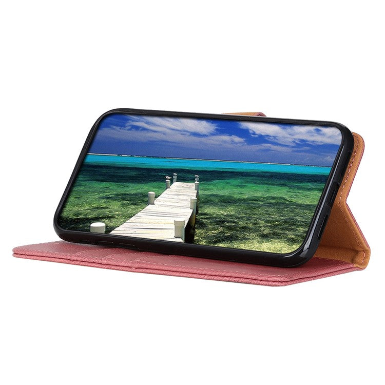 KHAZNEH Protective Phone Case for OnePlus 11 5G , Flip Leather Cowhide Texture Shockproof Phone Cover with Wallet Stand - Pink