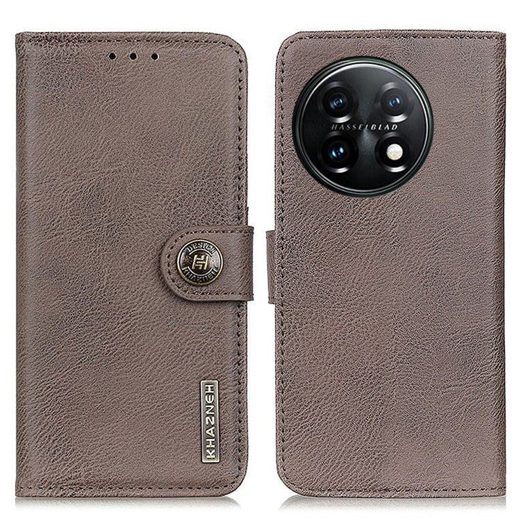 KHAZNEH Protective Phone Case for OnePlus 11 5G , Flip Leather Cowhide Texture Shockproof Phone Cover with Wallet Stand - Khaki