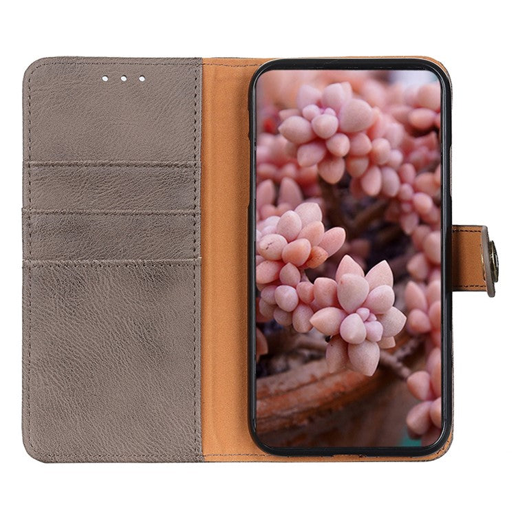 KHAZNEH Protective Phone Case for OnePlus 11 5G , Flip Leather Cowhide Texture Shockproof Phone Cover with Wallet Stand - Khaki