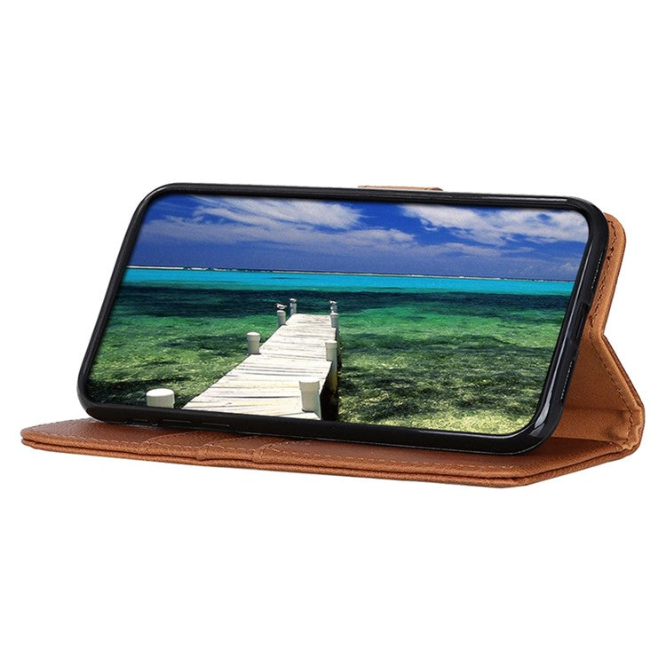 KHAZNEH Protective Phone Case for OnePlus 11 5G , Flip Leather Cowhide Texture Shockproof Phone Cover with Wallet Stand - Brown