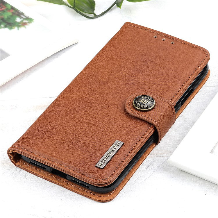 KHAZNEH Protective Phone Case for OnePlus 11 5G , Flip Leather Cowhide Texture Shockproof Phone Cover with Wallet Stand - Brown