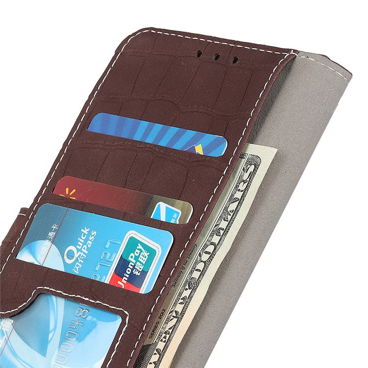 Mobile Phone Case For OnePlus 11 5G , Flip Leather Wallet Stand Crocodile Texture Anti-fall Protective Phone Cover - Brown