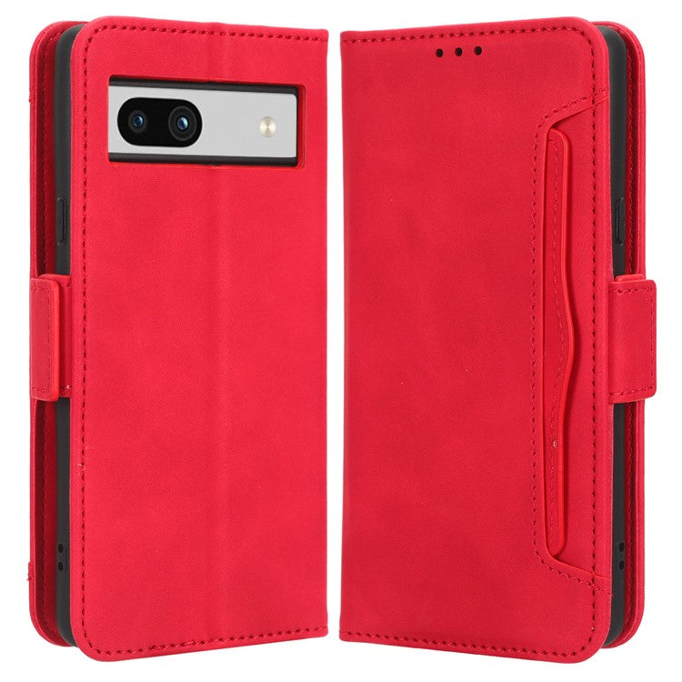 For Google Pixel 7a Wallet Protective Phone Case Multiple Card Slots PU Leather Phone Stand Cover - Red