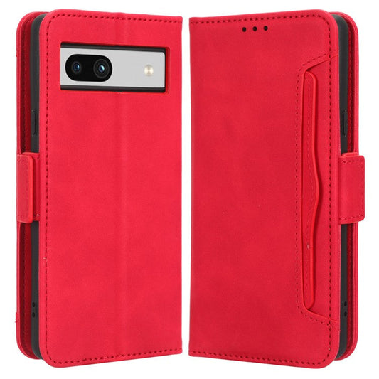 For Google Pixel 7a Wallet Protective Phone Case Multiple Card Slots PU Leather Phone Stand Cover - Red