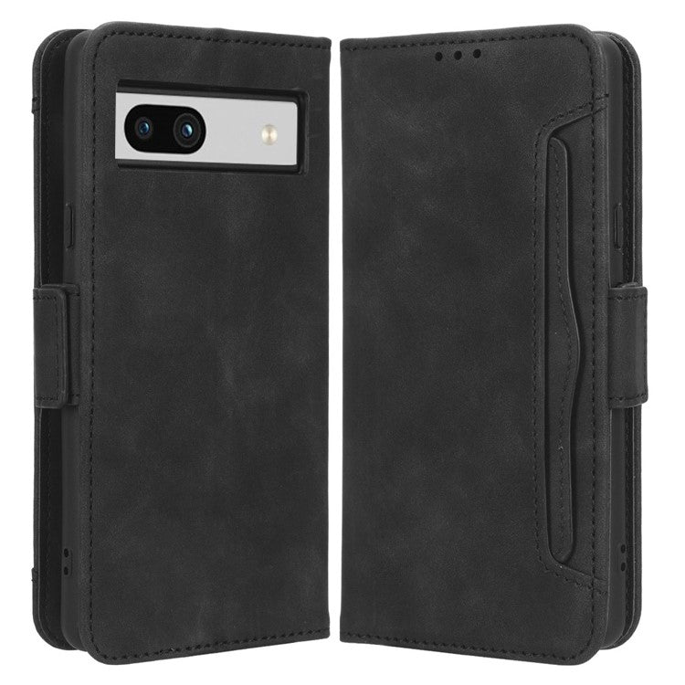 For Google Pixel 7a Wallet Protective Phone Case Multiple Card Slots PU Leather Phone Stand Cover - Black