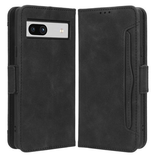 For Google Pixel 7a Wallet Protective Phone Case Multiple Card Slots PU Leather Phone Stand Cover - Black