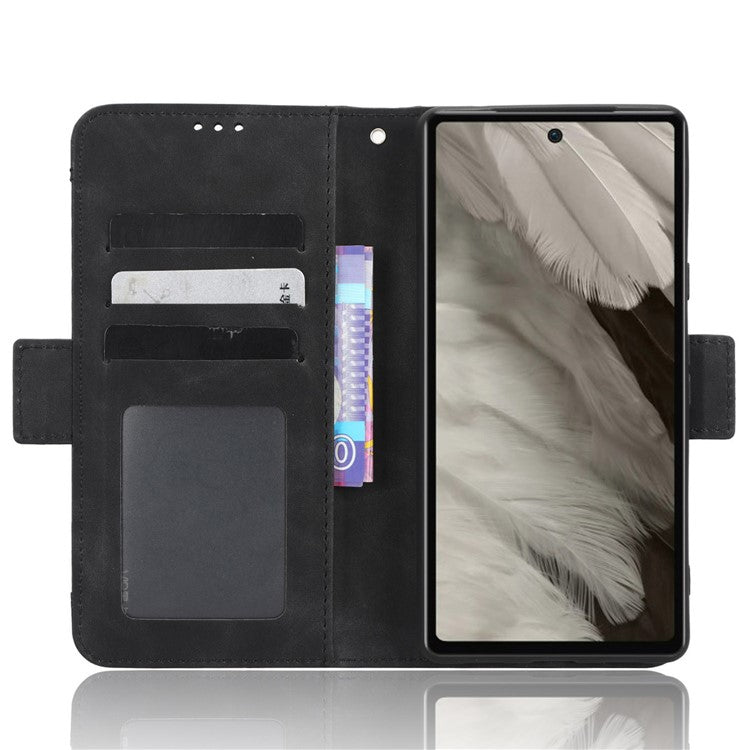 For Google Pixel 7a Wallet Protective Phone Case Multiple Card Slots PU Leather Phone Stand Cover - Black
