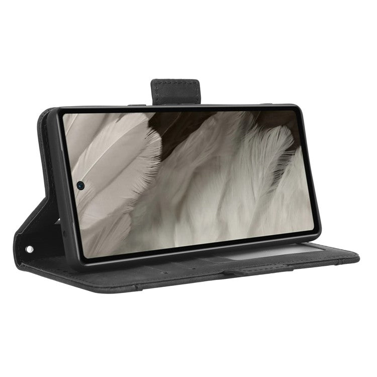 For Google Pixel 7a Wallet Protective Phone Case Multiple Card Slots PU Leather Phone Stand Cover - Black