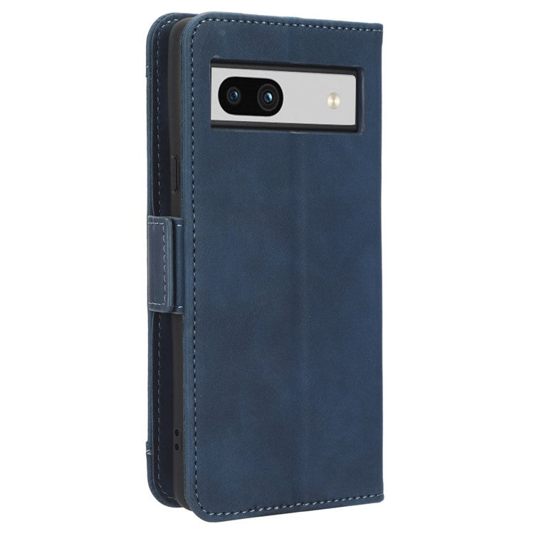 For Google Pixel 7a Wallet Protective Phone Case Multiple Card Slots PU Leather Phone Stand Cover - Blue