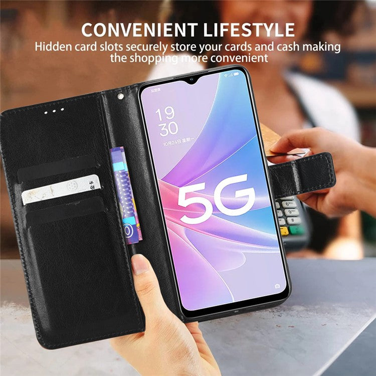 For Google Pixel 7a PU Leather Flip Phone Cover Crazy Horse Texture Wallet Phone Stand Case with Strap - Black
