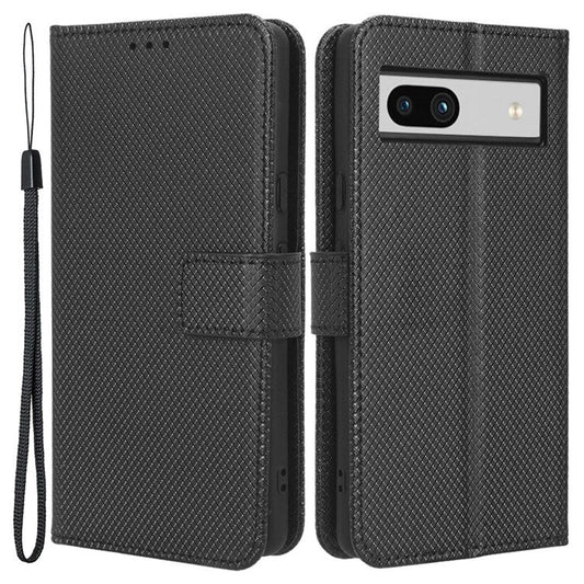 For Google Pixel 7a Mobile Phone Shell Wallet Stand Phone Case Diamond Texture PU Leather Phone Cover - Black