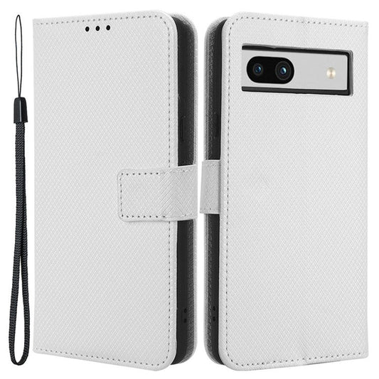 For Google Pixel 7a Mobile Phone Shell Wallet Stand Phone Case Diamond Texture PU Leather Phone Cover - White