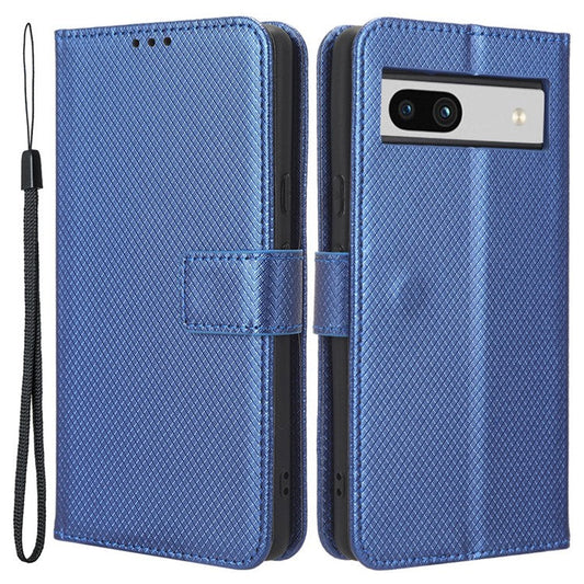 For Google Pixel 7a Mobile Phone Shell Wallet Stand Phone Case Diamond Texture PU Leather Phone Cover - Blue