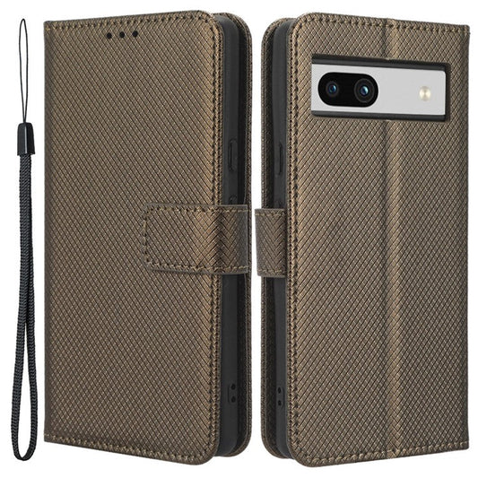 For Google Pixel 7a Mobile Phone Shell Wallet Stand Phone Case Diamond Texture PU Leather Phone Cover - Brown