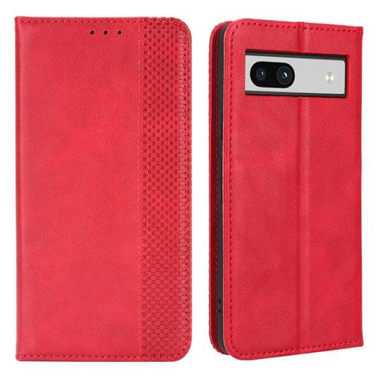 For Google Pixel 7a Supporting Stand Wallet Retro Texture Phone Case Drop-proof PU Leather Cellphone Cover - Red