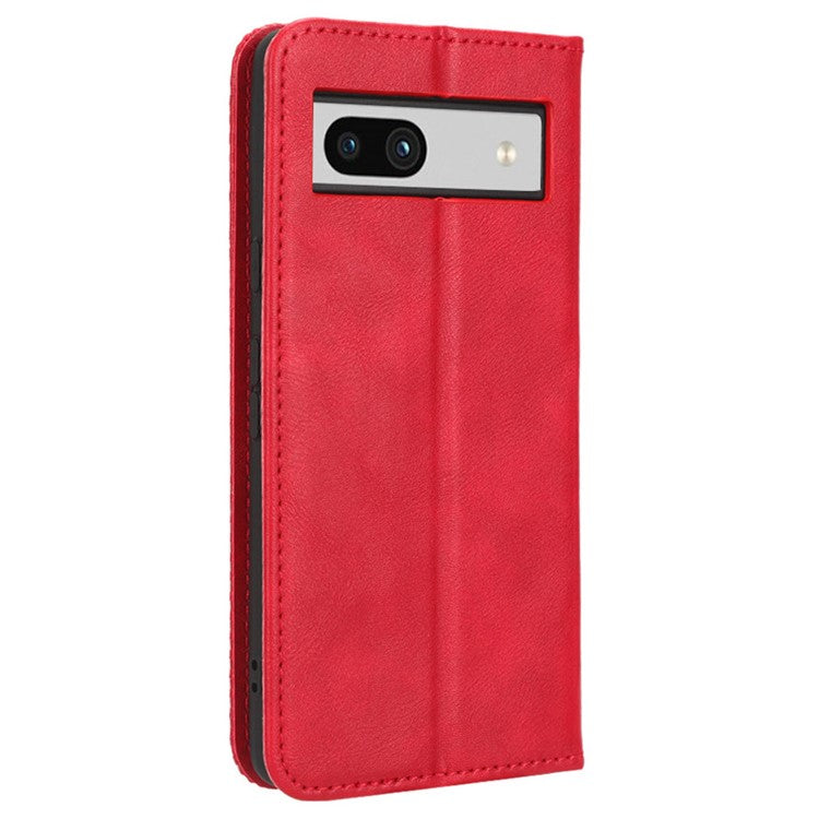 For Google Pixel 7a Supporting Stand Wallet Retro Texture Phone Case Drop-proof PU Leather Cellphone Cover - Red
