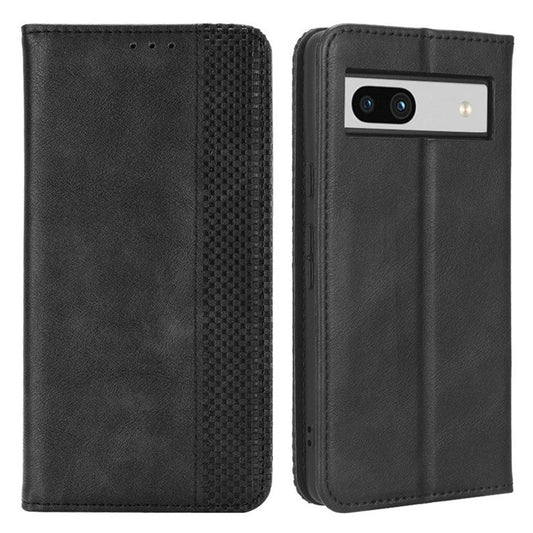 For Google Pixel 7a Supporting Stand Wallet Retro Texture Phone Case Drop-proof PU Leather Cellphone Cover - Black