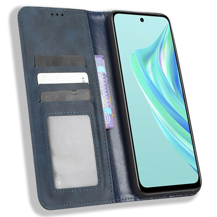 For Infinix Hot 20 Play 4G TPU+PU Leather Stand Wallet Phone Cover Retro Texture Anti-Scratch Phone Case - Blue