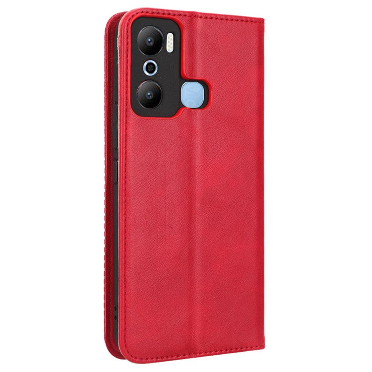For Infinix Hot 20 Play 4G TPU+PU Leather Stand Wallet Phone Cover Retro Texture Anti-Scratch Phone Case - Red