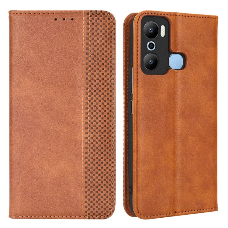 For Infinix Hot 20 Play 4G TPU+PU Leather Stand Wallet Phone Cover Retro Texture Anti-Scratch Phone Case - Brown