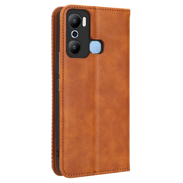 For Infinix Hot 20 Play 4G TPU+PU Leather Stand Wallet Phone Cover Retro Texture Anti-Scratch Phone Case - Brown