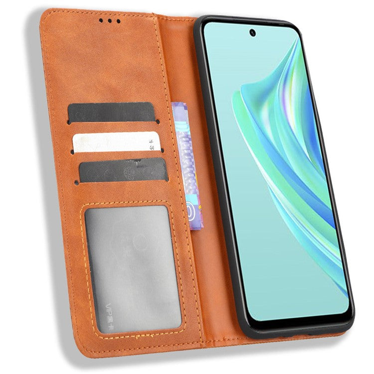 For Infinix Hot 20 Play 4G TPU+PU Leather Stand Wallet Phone Cover Retro Texture Anti-Scratch Phone Case - Brown