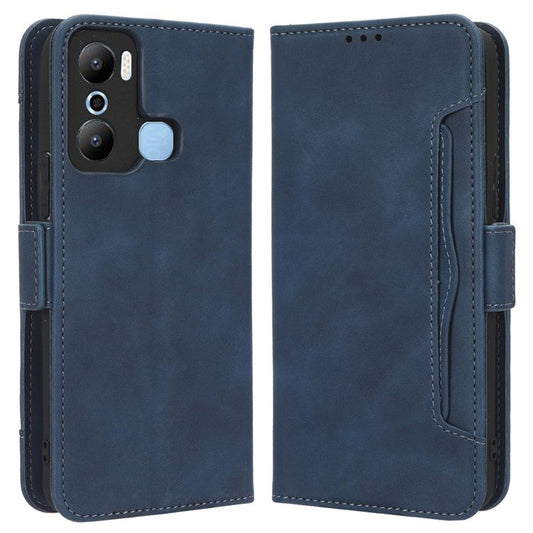 For Infinix Hot 20 Play 4G PU Leather Phone Cover Multiple Card Slots Stand Wallet Protective Phone Case - Blue