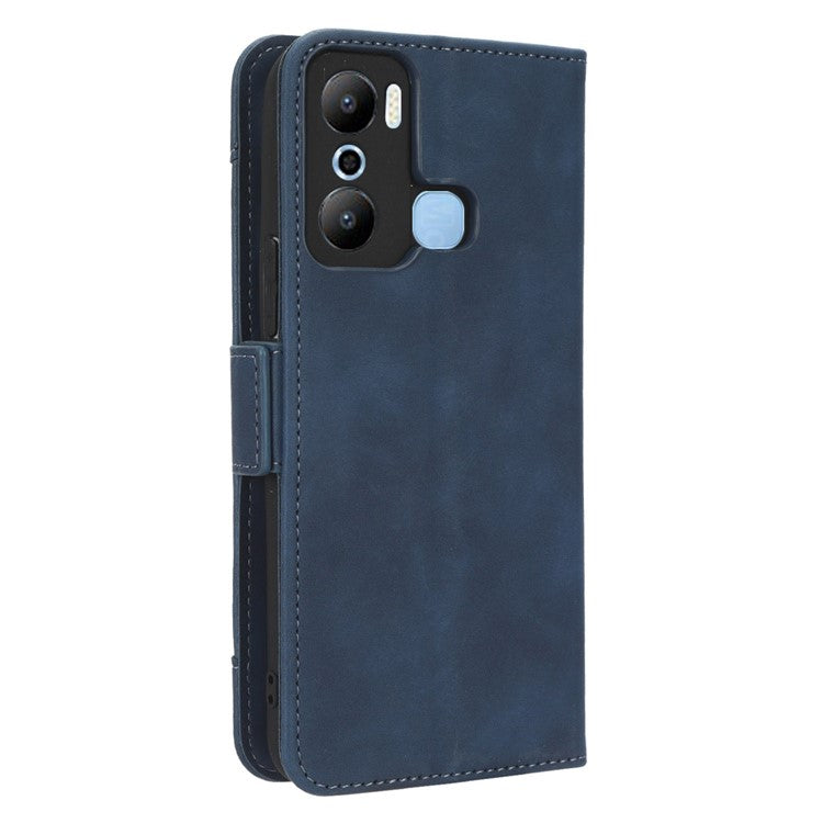 For Infinix Hot 20 Play 4G PU Leather Phone Cover Multiple Card Slots Stand Wallet Protective Phone Case - Blue