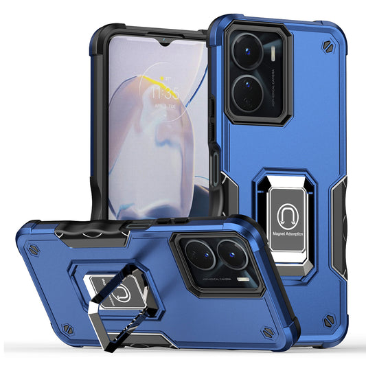 For vivo Y16 4G Phone Case Hard PC TPU Protective Cover with Kickstand - Blue