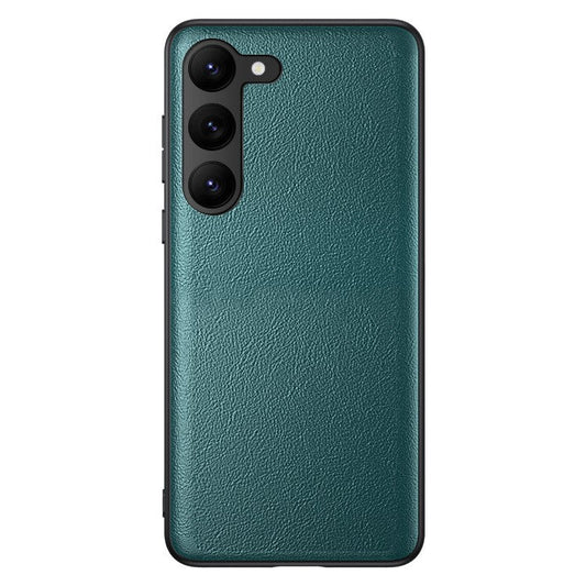 For Samsung Galaxy S23 Anti-Fingerprint Phone Case Slim-Fit PU Leather+TPU+PC Hybrid Anti-slip Phone Cover - Green