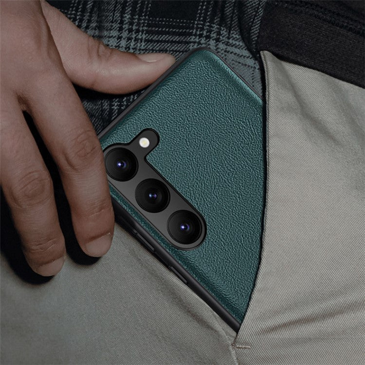 For Samsung Galaxy S23 Anti-Fingerprint Phone Case Slim-Fit PU Leather+TPU+PC Hybrid Anti-slip Phone Cover - Green