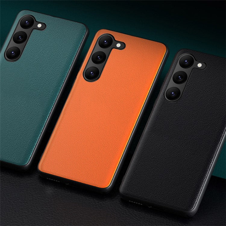 For Samsung Galaxy S23 Anti-Fingerprint Phone Case Slim-Fit PU Leather+TPU+PC Hybrid Anti-slip Phone Cover - Green