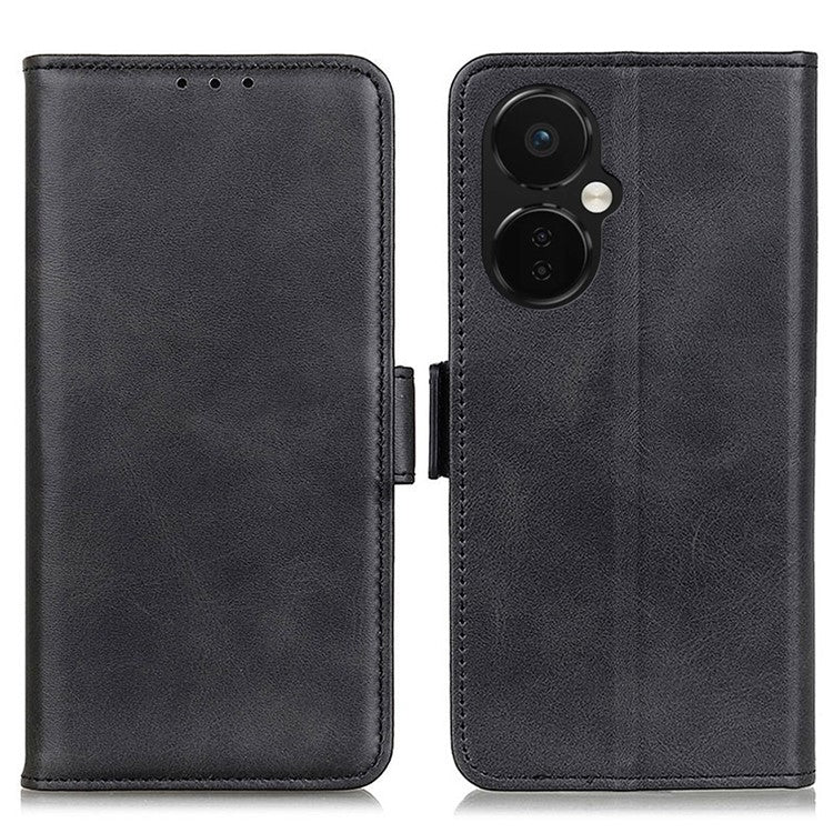 For OnePlus Nord CE 3 Lite 5G / Nord N30 5G Wallet Phone Stand Case Cowhide Texture PU Leather Phone Cover - Black