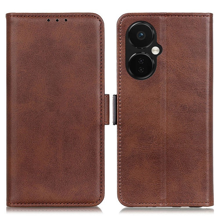 For OnePlus Nord CE 3 Lite 5G / Nord N30 5G Wallet Phone Stand Case Cowhide Texture PU Leather Phone Cover - Brown