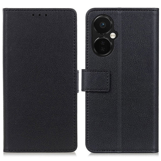 For OnePlus Nord CE 3 Lite 5G / Nord N30 5G Anti-scratch Wallet Cover Fine Textured Leather Cell Phone Stand Case - Black