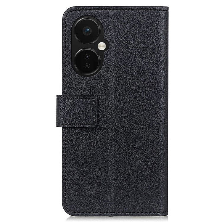 For OnePlus Nord CE 3 Lite 5G / Nord N30 5G Anti-scratch Wallet Cover Fine Textured Leather Cell Phone Stand Case - Black