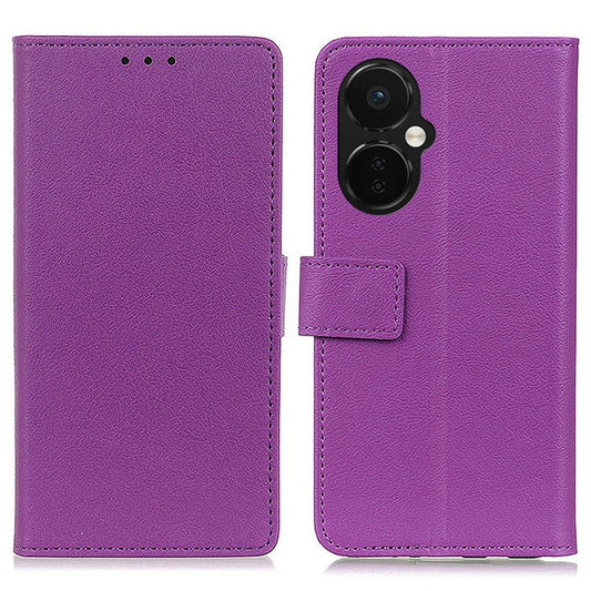 For OnePlus Nord CE 3 Lite 5G / Nord N30 5G Anti-scratch Wallet Cover Fine Textured Leather Cell Phone Stand Case - Purple