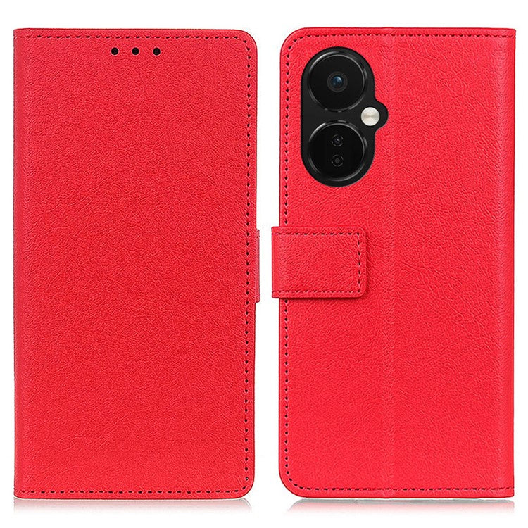 For OnePlus Nord CE 3 Lite 5G / Nord N30 5G Anti-scratch Wallet Cover Fine Textured Leather Cell Phone Stand Case - Red