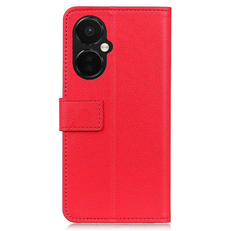 For OnePlus Nord CE 3 Lite 5G / Nord N30 5G Anti-scratch Wallet Cover Fine Textured Leather Cell Phone Stand Case - Red