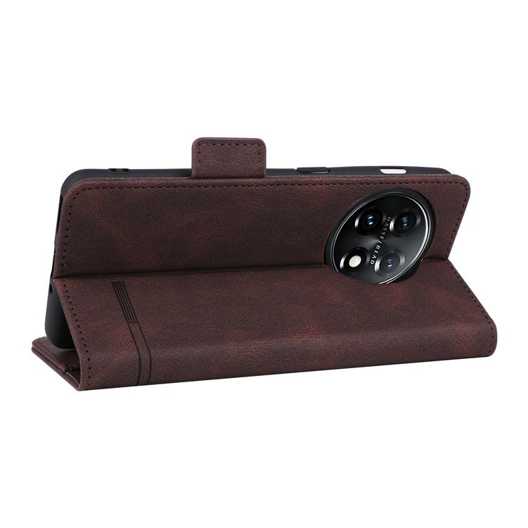 For OnePlus 11 5G Flip Cell Phone Cover Hardware Decor PU Leather Wallet Phone Case with Phone Stand Function - Coffee