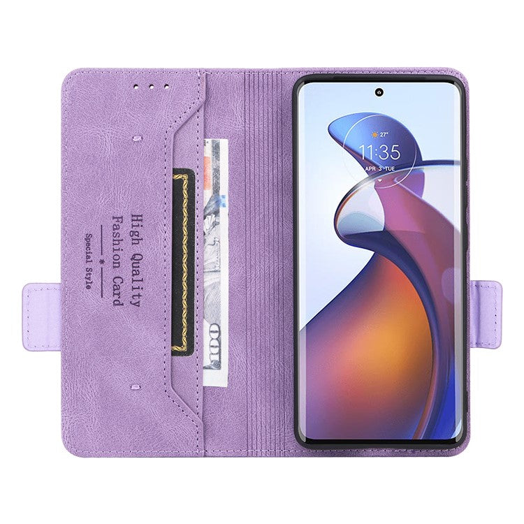 PU Leather Wallet Case for Motorola Edge 30 Fusion 5G / Moto S30 Pro 5G , Hardware Decor Stand Folio Phone Cover - Purple