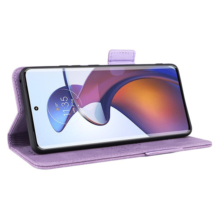PU Leather Wallet Case for Motorola Edge 30 Fusion 5G / Moto S30 Pro 5G , Hardware Decor Stand Folio Phone Cover - Purple