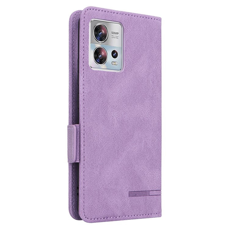 PU Leather Wallet Case for Motorola Edge 30 Fusion 5G / Moto S30 Pro 5G , Hardware Decor Stand Folio Phone Cover - Purple